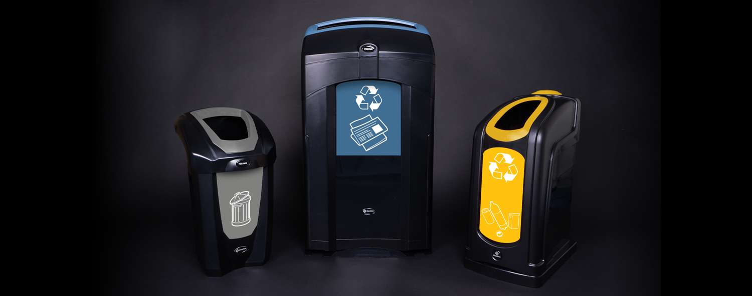 Nexus 30 bins on plinths on black background